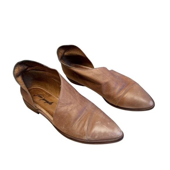 Free People Brown Leather Pointy Toe Slouchy D’orsay Loafer Booties Size 40 - Picture 1 of 8